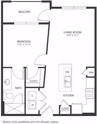 One-Bedroom (A1) 3301 floor plan